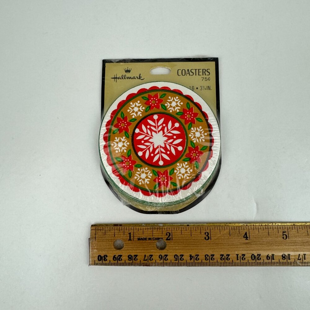 Vtg Sealed 80s Hallmark Disposable Paper Round Coasters‎ Holiday Red Green White